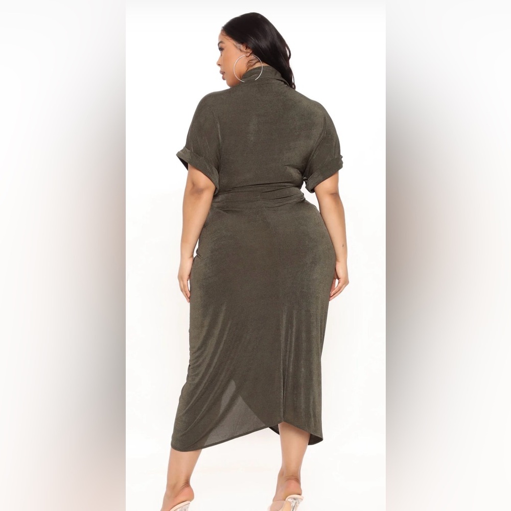 NWT Fashion Nova | Olive City Mood Slinky Midi Dress 1x - Picture 2 of 2